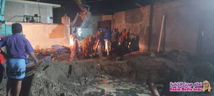 الشاجري يتابع سير عمل اصلاح البيب الرئيسي بعد تعرضه لضغط السيول