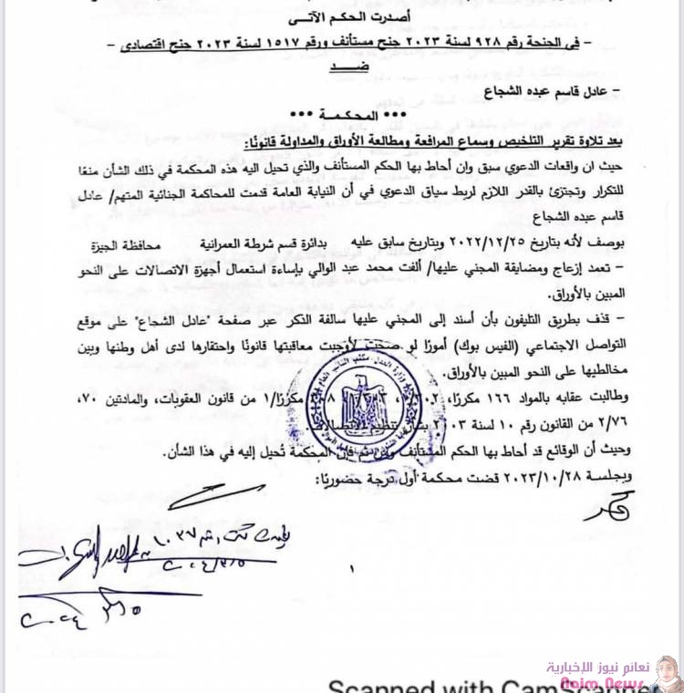 المحكمه المختصة بجرائم النشر في مصر تصدر حكما نهائيا وتدين عادل الشجاع