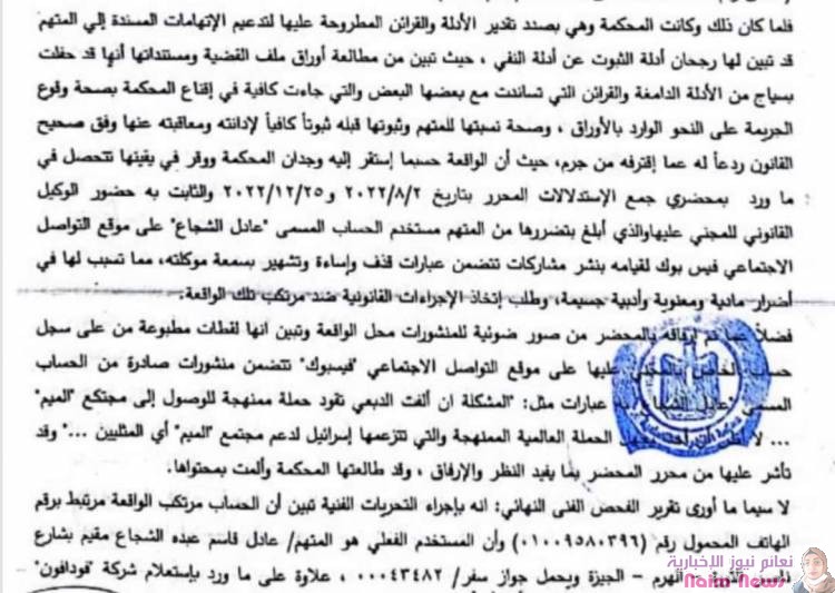 المحكمه المختصة بجرائم النشر في مصر تصدر حكما نهائيا وتدين عادل الشجاع