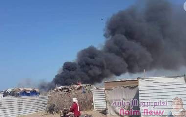اندلاع حريق هائل في مخيم الجشة بمديرية الخوخة